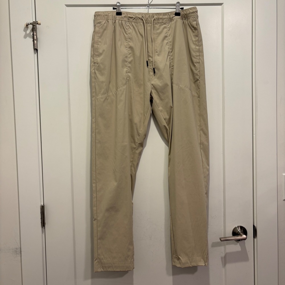 Hudson & Barrow Performance Tech Khaki Jogger Pants Mens Large Tan Drawstring